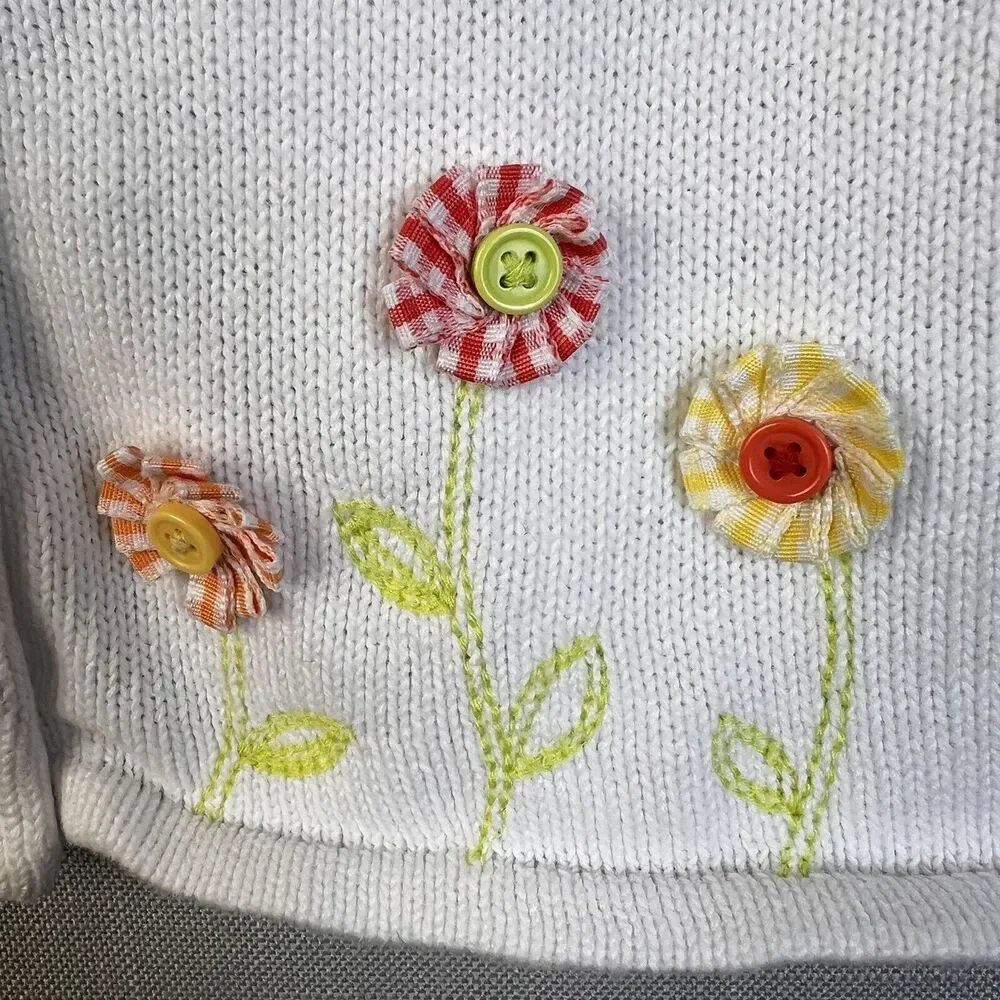 Gymboree Button Front Cardigan Sweater Infant 12 -18 Mos White Flowers Cotton